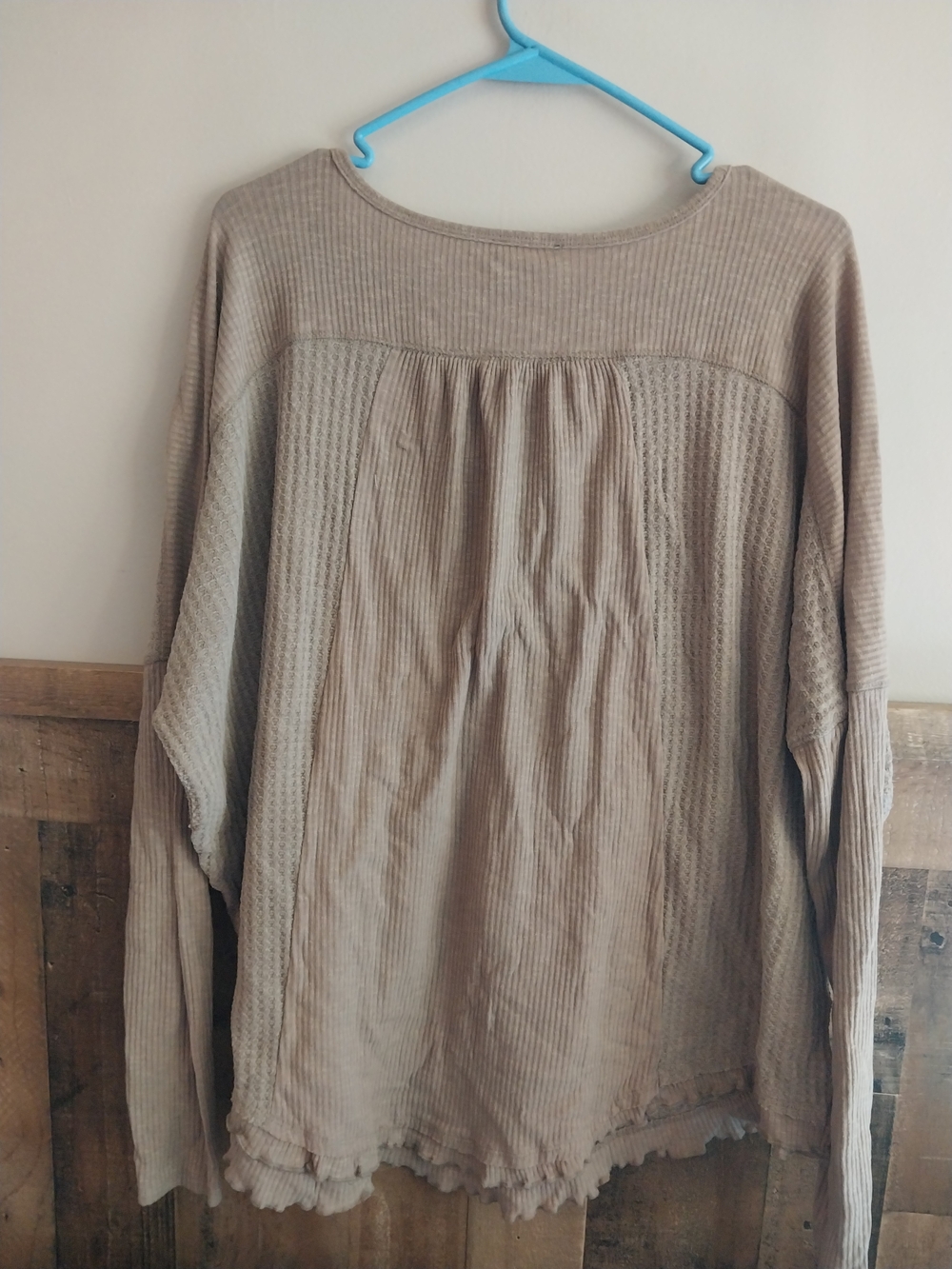 G.G.O. Taupe Ribbed Henley Blouse - Picture 2 of 3